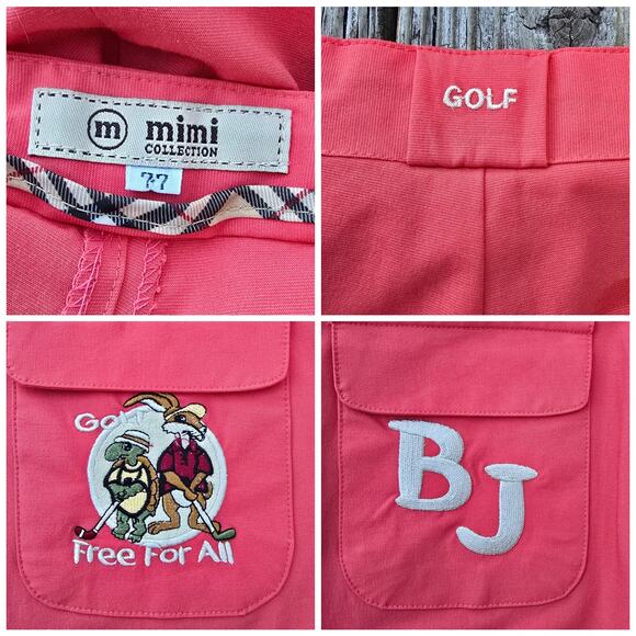Bright Coral Pink Golf Pants Mimi Collection Stretch Crop Embroidered Size 77 - Picture 4 of 10